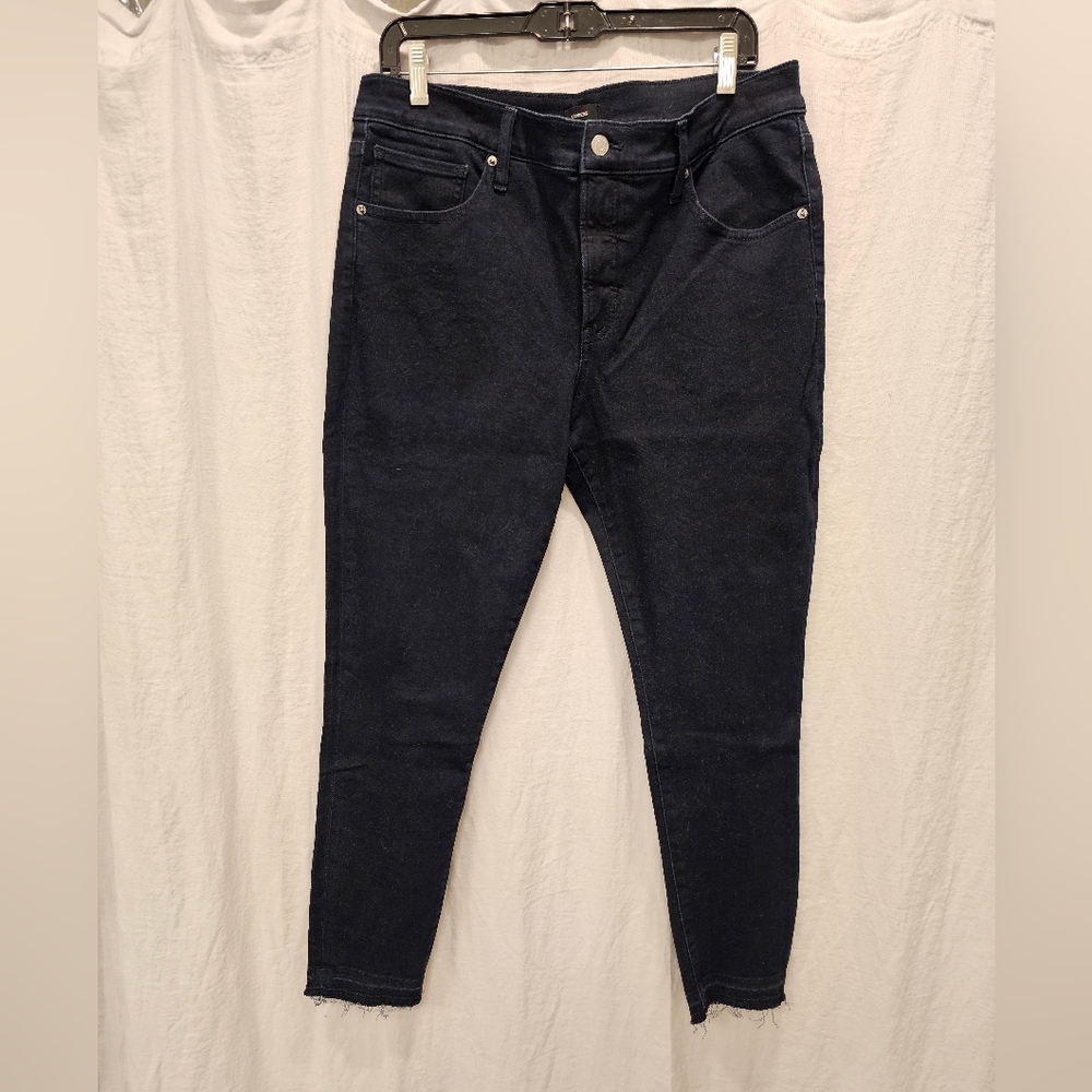 NWOT - Express Dark Denim Skinny Mid Rise Jeans with Raw Hem